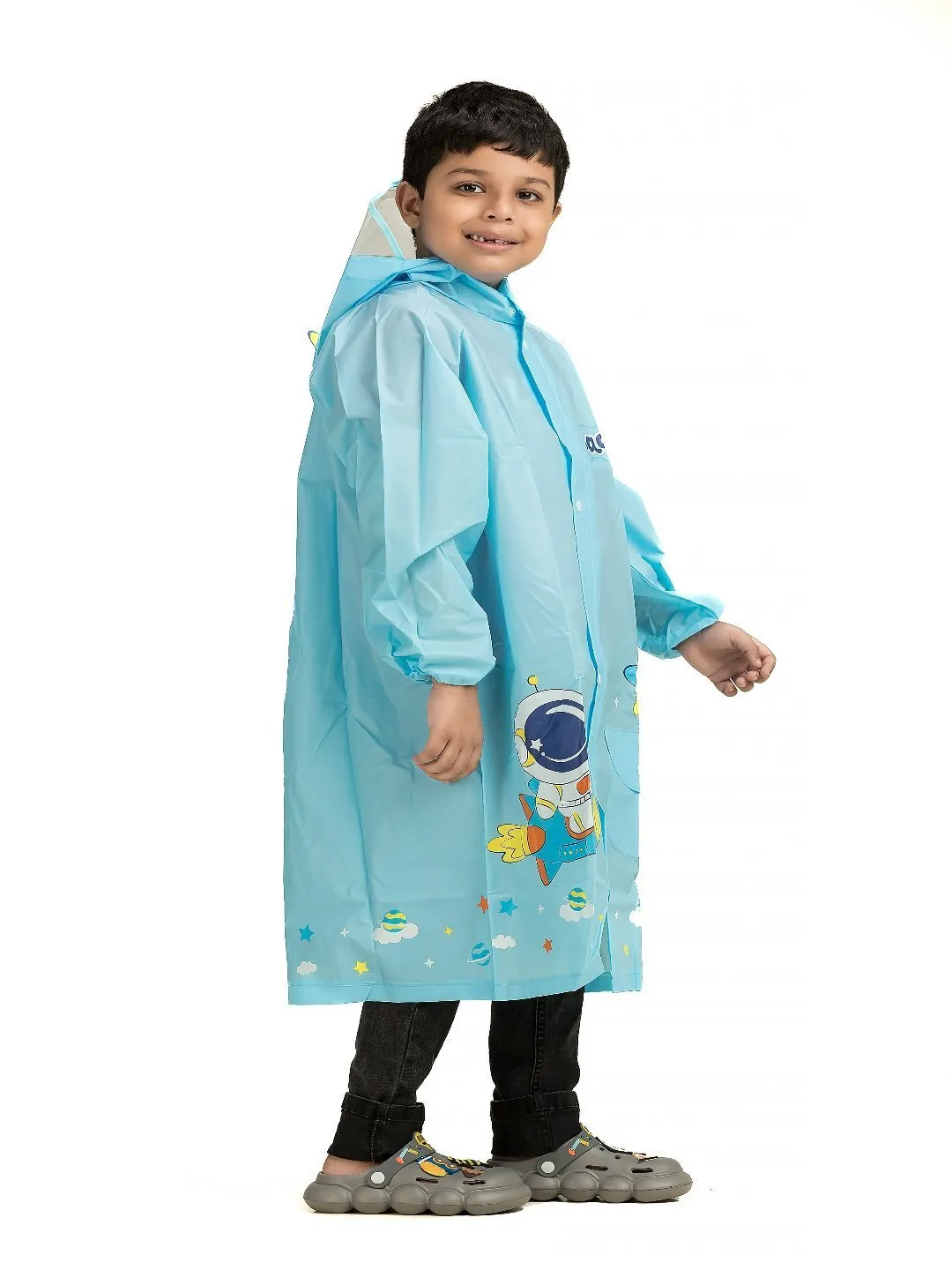 Cosmic Adventure Waterproof Raincoat for Boys in Sky Blue